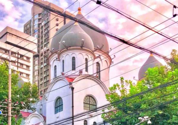The milky-white Russian-style church in Shanghai