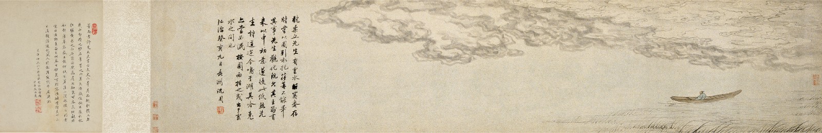 Shen Zhou, A Residence Between Clouds and Waters, Ink and color on paper, 1503, 164×33cm, Collection of CAFAM