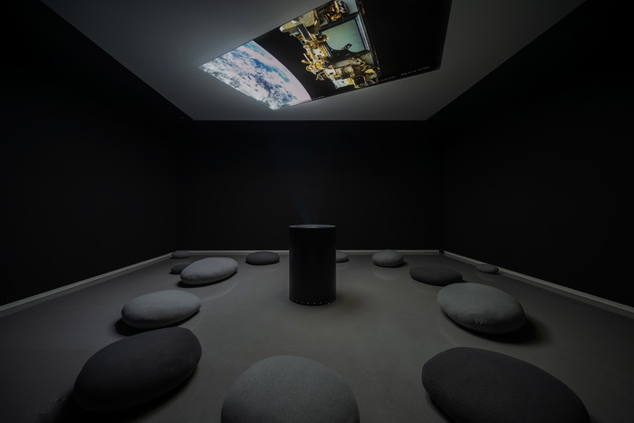 Exhibition View of The Lake on Satelite by Xu Bing, Mixed media, Video installation, 2021-, Photo by Jiang Liuliu, Courtesy of the Artist and BY ART MATTERS