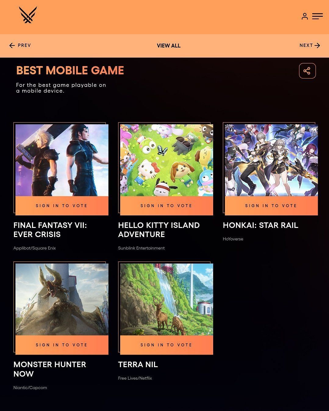 All mobile game nominees (Image via The Game Awards)